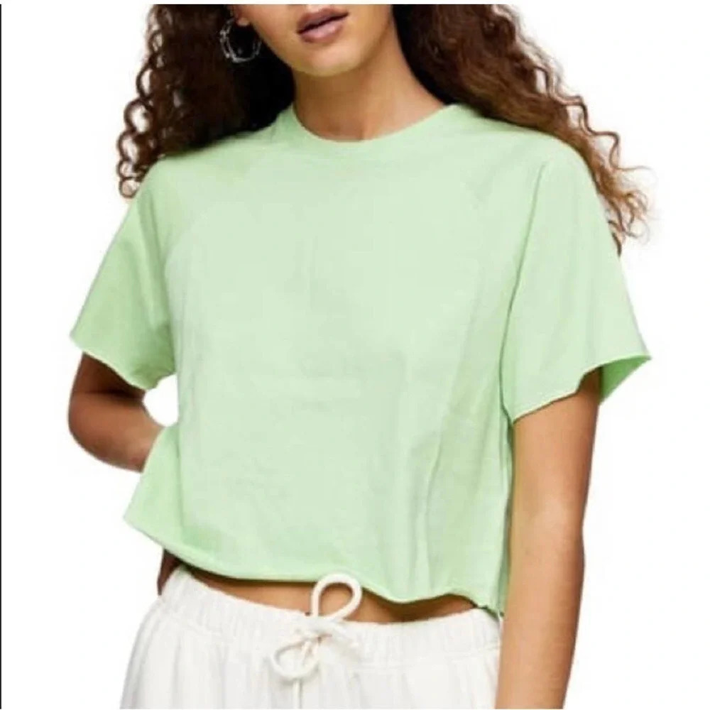TopShop Women's Apple Mint Green Cropped Raglan Tee Shirt Size 12 NWT v6x